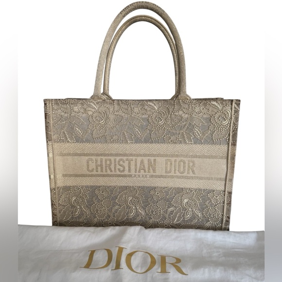 Dior Beige and Gold Lace Tote - Picture 1 of 12